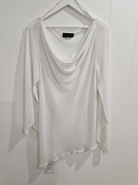 JSC Black Sheer Beach CoverUp Lingerie Top 2X CowlNeck AsymmetricalSleeve Resort